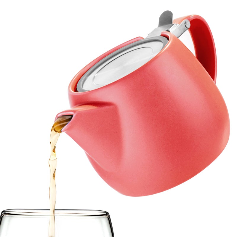 Tealyra - Pluto Porcelain Small Teapot Red - 18.2-ounce (1-2 cups) - Matte Finish - Stainless Steel Lid and Extra-Fine Infuser To Brew Loose Leaf Tea - 540ml - Image 5